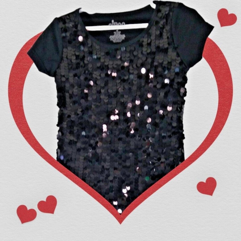 Circo Stretch Shirt Girls XS Black‎ Sequin  Bling Blouse